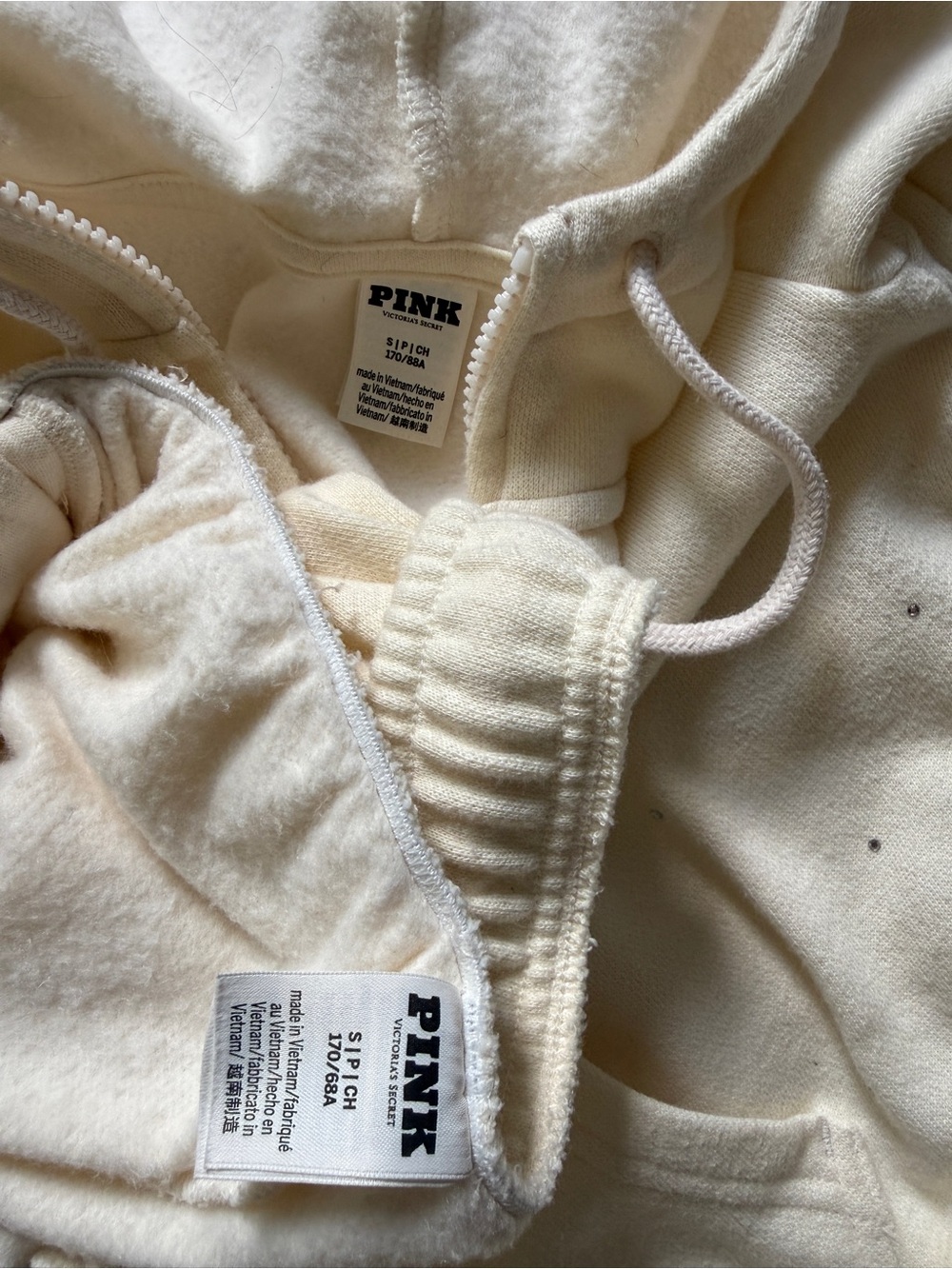 Victoria’s Secret PINK Rhinestone Bling Hoodie Sweatpants Set Cream S - Picture 7 of 7
